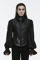 Black Sleeveless Eyelets Buckle-up Lace-Up Men's Gothic Vest